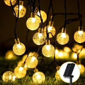    Garlands SOLAR kerti lámpák 50 LED 7M meleg fehér üveggolyók IP67
