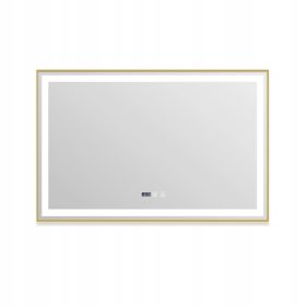    LED fürdőszobai tükör 100x65 cm téglalap + ANTIFOG óra arany keret