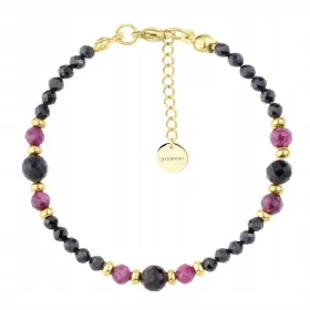    Aranyozott karkötő fekete turmalinokkal és rózsaszín rubinokkal