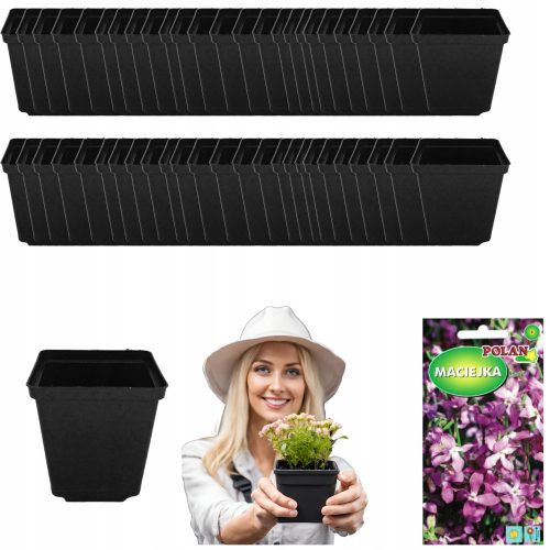  50× Bobimarket virágcserép 9 cm x 9 x 9,5 cm fekete műanyag + Maciejka növénykeverék magvak 5 g