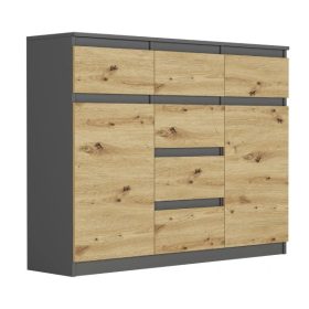   Mobene Modern komód 120 x 40 x 98cm antracit, matt kézműves tölgy