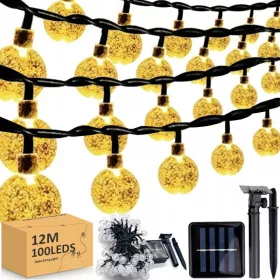    SOLAR KERTI VILÁGÍTÁSOK KÖZÖS DÍSZÍTÉS KÜLTÉRI TERASZ 12M 100LED