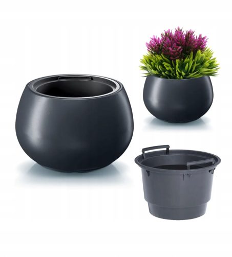  Prosperplast virágcserép 44 cm x 44 x 27 cm átmérő 43,6 cm műanyag szürke és ezüst árnyalatok