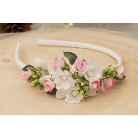    Gazdag úrvacsora fejpánt, virágok, fehér, rózsaszín, úrvacsora, úrvacsora kiegészítők