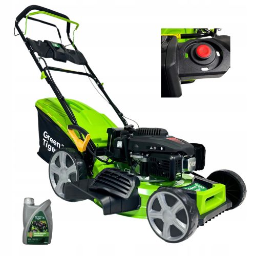  Green Tiger benzines fűnyíró kosárral, 196 cm³ kapacitással. kosár 62 l, vágási szélesség 51 cm