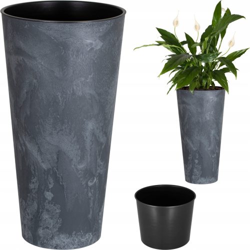  Prosperplast virágcserép 30 cm x 30 x 57 cm átmérő 30 cm műanyag grafit, szürke és ezüst árnyalatai