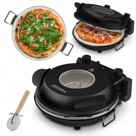   Pizza sütő 400°C 1200W 30cm Termosztát Időzítő Zeegma ablak INGYENES KÉS + Pizza kés ZE-PIZZA CHEF FEKETE