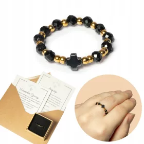    TURMALIN, HEMATIT RÓZSASZÍNGYŰRŰ - kereszt - L-es méret