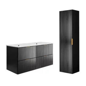    Fekete falra akasztható fürdőszobagarnitúra mosdóval, 120 oszlopos hornyolt előlappal