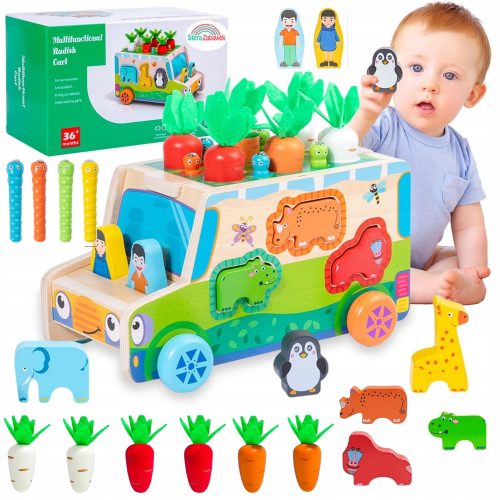  Montessori blokkválogató Catch the Worm autó SÁRGARÉPA ÉS FÉRGEK puzzle