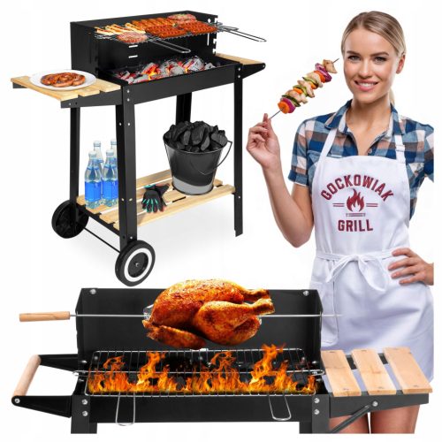 KEREKES SZÉNGRILL KEREKEN POLCOS RÁCS 4 SZINTES NAGY BBQ GRILL