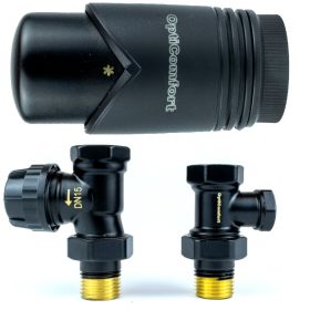    TERMOSZTATIKUS KÉSZLET EGYENES FEKETE 1/2 RADIATOR SZELEP TERMOSZTÁT FEJ