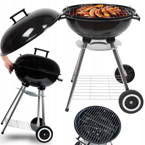  FEDŐVEL ZÁRT KERTI SZÉN GRILL KEREKES HORDOZHATÓ BBQ