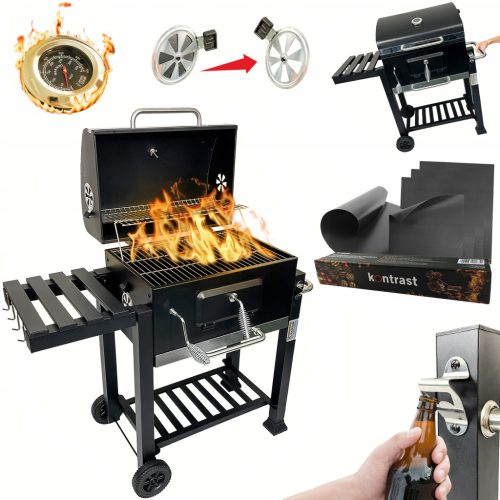  NAGY PREMIUM SZÉN GRILL DUPLÁCOS HŐMÉRŐ + 4x BBQ MAT 1011