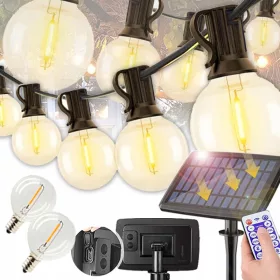    SOLAR GARDEN GARLAND VILÁGÍTÓLÁNC 32 LED NAGY IZZÓ + 10M TÁVIRÁNYÍTÓ