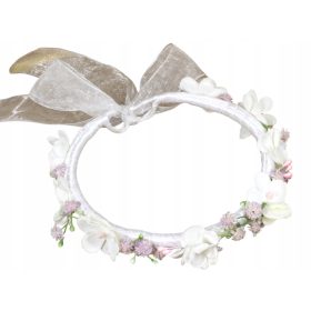    Communion Head Koszorú Communion Fehér lila virágok 100% kézzel készített