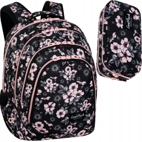    CoolPack többrekeszes iskolai hátizsák, fekete, Rózsaszín árnyalatai, 28 l + CoolPack tolltartó