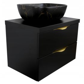    FÜRDŐSZOBAI SZEKRÉNY MOSÓMOSÓHOZ ASZTALlappal | 80cm | FEKETE MATT LAKK | MDF