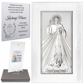    Az elsőáldozás emléktárgya, ezüst kép, Jézus, bízom benned + METSZET