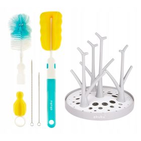    Lefolyó (szárító) Akuku palackok mosásához 1 db + Kefe Akuku üvegek mosásához 5 db.