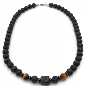    LaReine férfi nyaklánc turmalin, vulkáni láva, tigrisszem, 55 cm