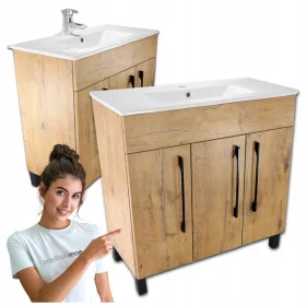    Szabadon álló fürdőszobai szekrény mosdóval 80 tölgy, padlás