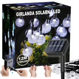    SOLAR GARLAND SOLAR KERTI LÁMPÁK 100LED 12M HOSSZÚ LÁMPA