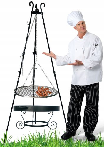  KERTI GRILL kovácsolt ÁLLVÁNY KANDALLÓ ÁLLÍTHATÓ ROZSDAMENTES RÁCS + NYELV