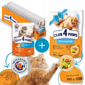    CLUB 4 PAWS nedves táp macskáknak - Lazac zselében 24x100 g + INGYENES