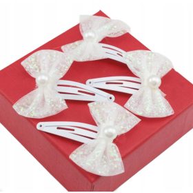  Hajcsat, fényes masni, 4 db, fehér