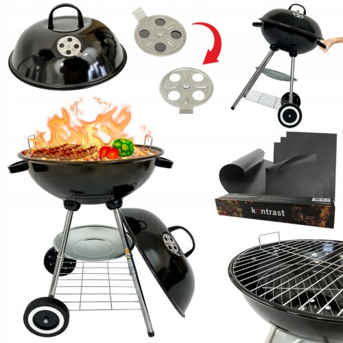  KEREKEKEN HORDOZHATÓ KEREKES SZÉNGRILL KEREK FEDŐRÁCS BBQ 1014