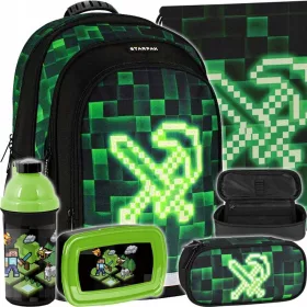    Starpak többrekeszes iskolai hátizsák, fekete, Shades of green + 4 egyéb termék