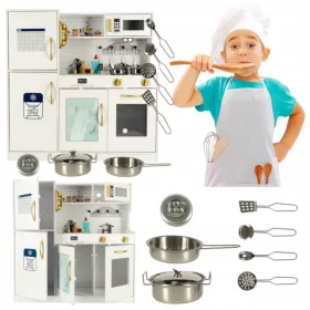    Fából készült konyha gyerekeknek hűtőszekrénnyel és kiegészítőkkel