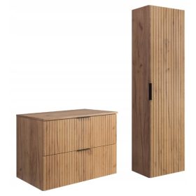    Fürdőszoba szett Függesztett szekrény mosdóhoz tölgy 80 oszlopos hornyolt előlap