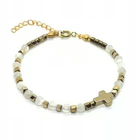    Női rózsafüzér karkötő, kövek, Holdkő, rozsdamentes acél