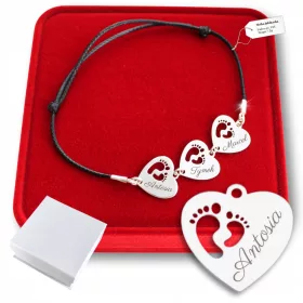    925 ezüst karkötő GRAVING Szívlábak Anya három szív ajándékba