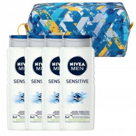    NIVEA MEN SENSITIVE Férfi tusfürdő mosáshoz 500ml x4 + Kozmetikai táska
