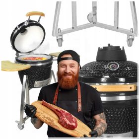    Kerámia faszén grill kerti 16" takaró polcok összecsukható kerekek