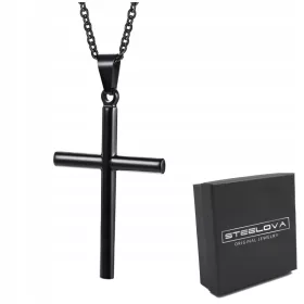  Fekete keresztes medál, kerek karok, 316 literes acél