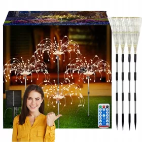    4x GARDEN SOLAR LED FA LÁMPA Dandelion FIREWORKS 480LED TÁVIRÁNYÍTÓ