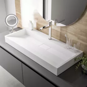    Falra szerelhető/pultra szerelhető mosdó öntött márvány BS6001 – 60 cm furattal