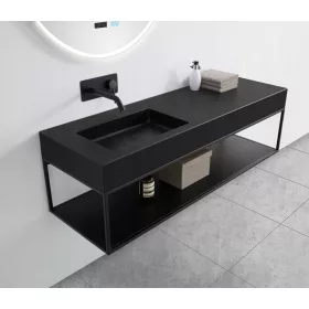    BA8012 falra szerelhető mosdó, ásványi öntvény - fekete kvarc - 121 x 45 x 12 cm