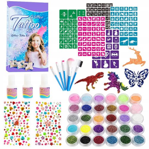  TETTOOS NAGY MEGA KÉSZLET GLITTER MOSÁSHATÓ GLITTER MINTÁK SABLONOK
