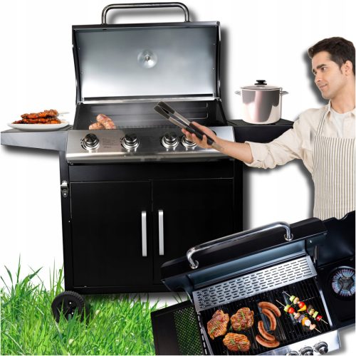  MASTER BBQ 5 égős 4+1 gázgrill kerekeken, 14,5 kW-os hengerrekesszel