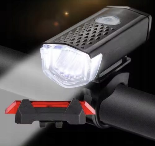  KERÉKPÁRLÁMPA SZETT ELSŐ HÁTSÓ FÁKLA ÚJRATÖLTHETŐ LÁMPA + USB