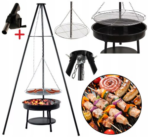  Függesztett faszén Grill Fire Pit Kerti Állvány Tábortűz + Fúvó INGYENES