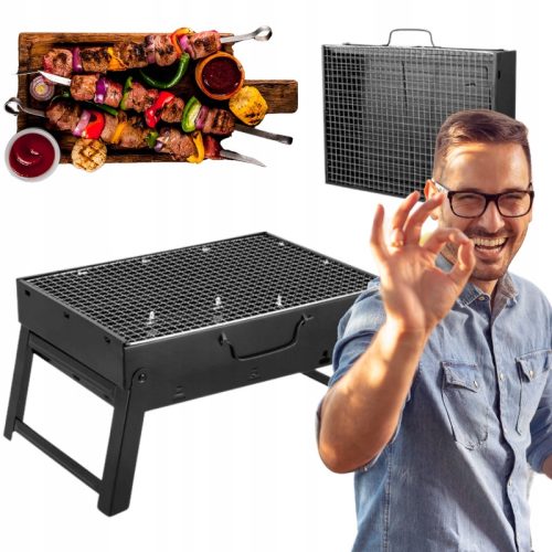  HAJTHATÓ KEMPING SZÉN GRILL + 4x TEFLON Szőnyeg BBQ 1005