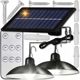    SOLÁR LÁMPA 2x LED CSILLÁR FÜGGETŐ KÜLTÉRI KERTI SILVERSHARKY PANEL