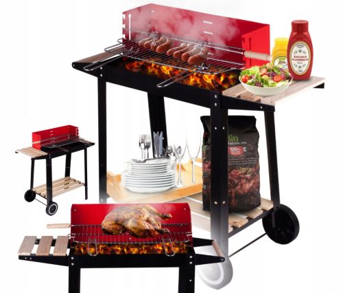  KERÉKES SZÉN GRILL, POLCOK, BBQ BRIKET GRILL, tömör