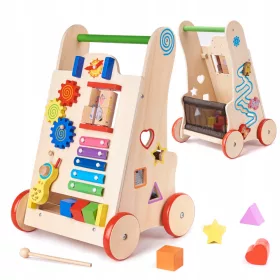    SÉTÁLÓ, RIDLE, FA TOLÓ GYERMEKEKNEK, REJTÉK, ÉRZÉKKOcka + Klasszikus EcoKidWood matricák, 1 db.